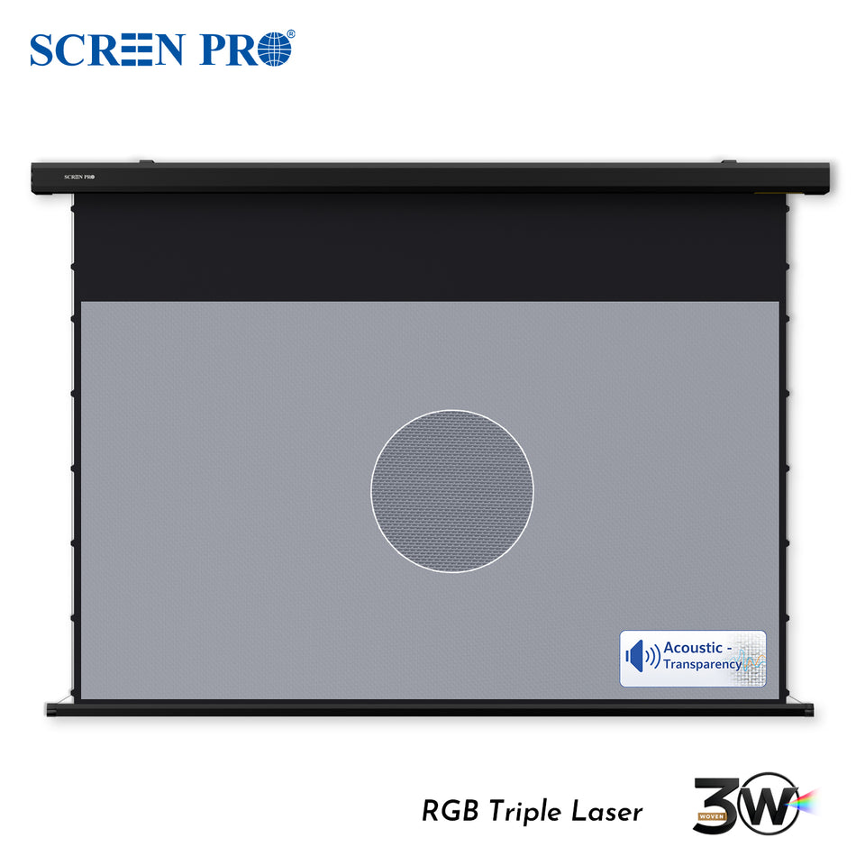 3W Series – Motorized Tension Hand-Woven Acoustic Transparent Anti-Speckle Screen | Cinematic Sound & Low-Speckle RGB Laser Performance